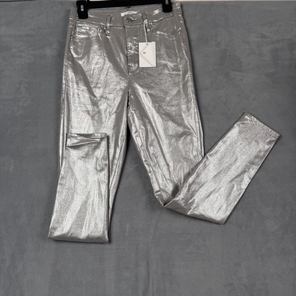 Good American Good Waist Skinny Jeans Metallic‎ Silver Coated GW18ST Womens 6/28